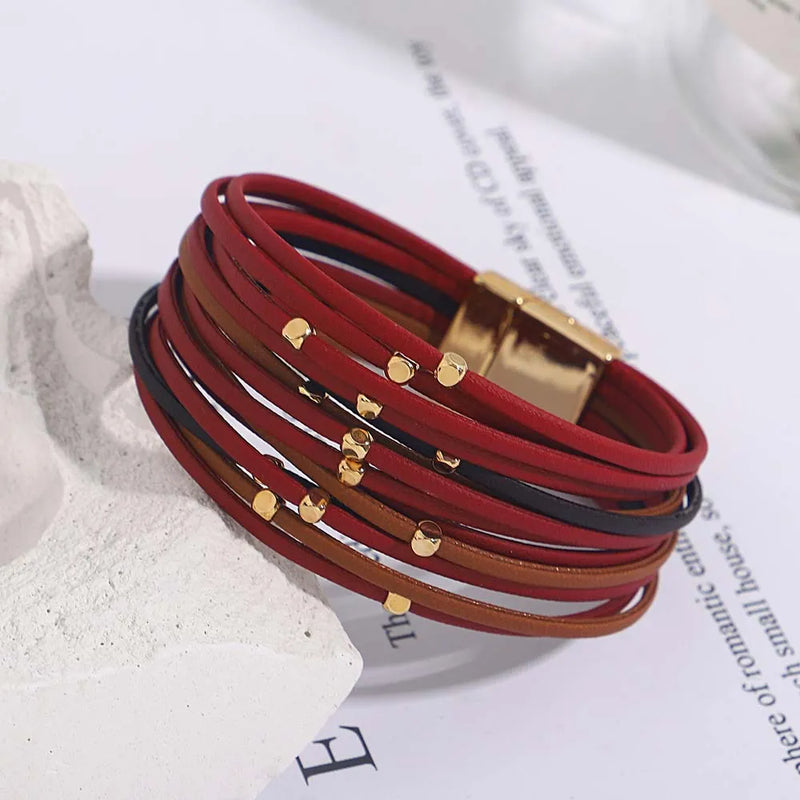 Multi-Layer Tri-Colour Wrap Bracelet | Stylish Women's Jewellery-RED BROWN-State of Style