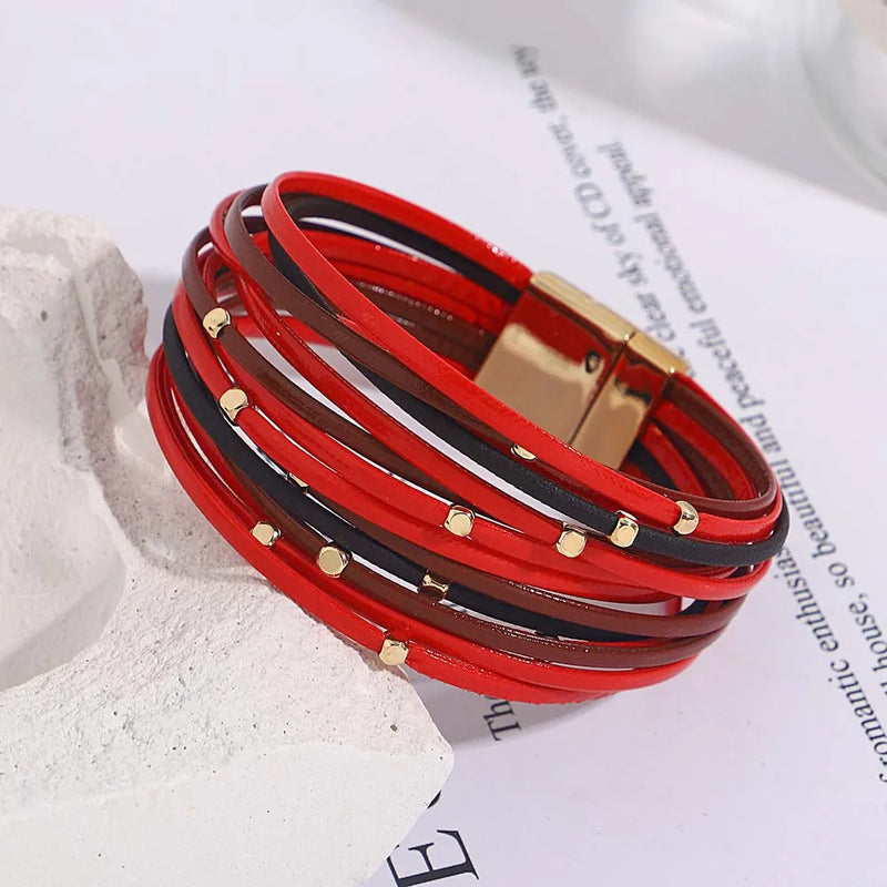 Multi-Layer Tri-Colour Wrap Bracelet | Stylish Women's Jewellery-RED-State of Style