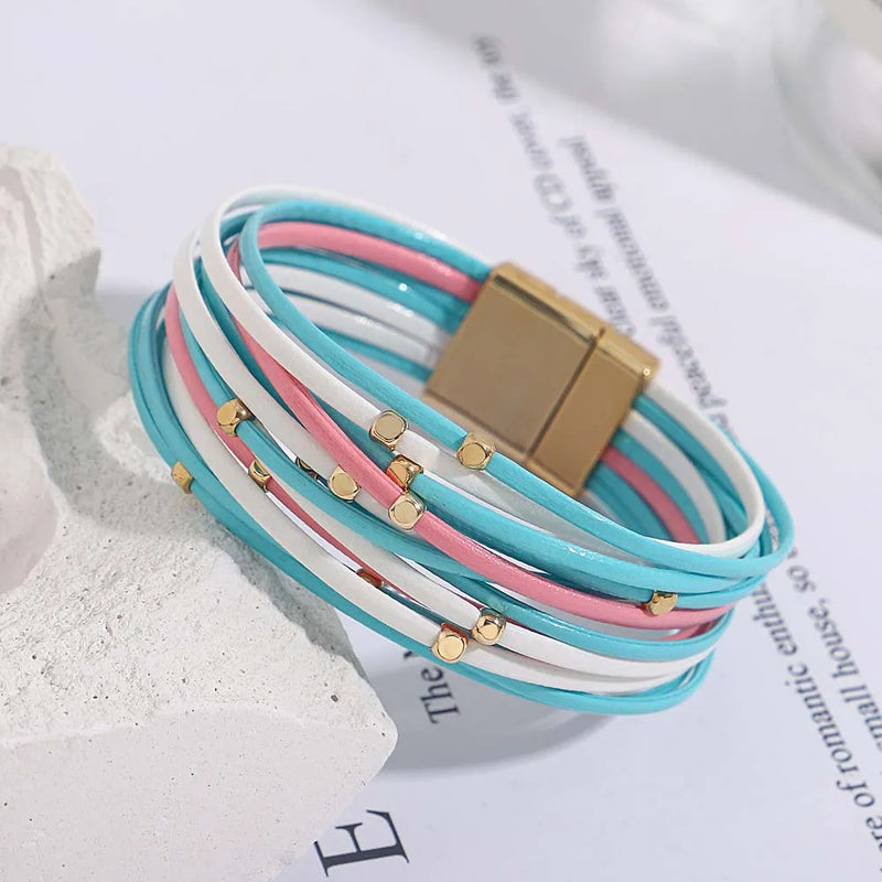 Multi-Layer Tri-Colour Wrap Bracelet | Stylish Women's Jewellery-WHITE BLUE-State of Style