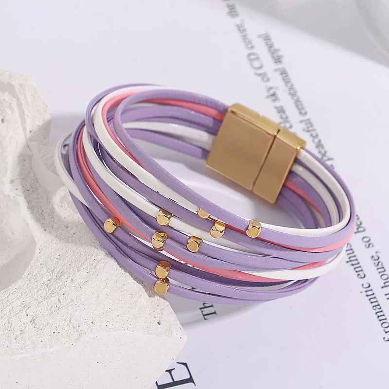 Multi-Layer Tri-Colour Wrap Bracelet | Stylish Women's Jewellery-WHITE PURPLE-State of Style