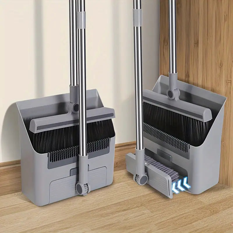 Multifunctional Broom and Dustpan Set - SweepMaster-Grey-1 Broom + 1 Dustpan + 1 Floor Brush-State of Style