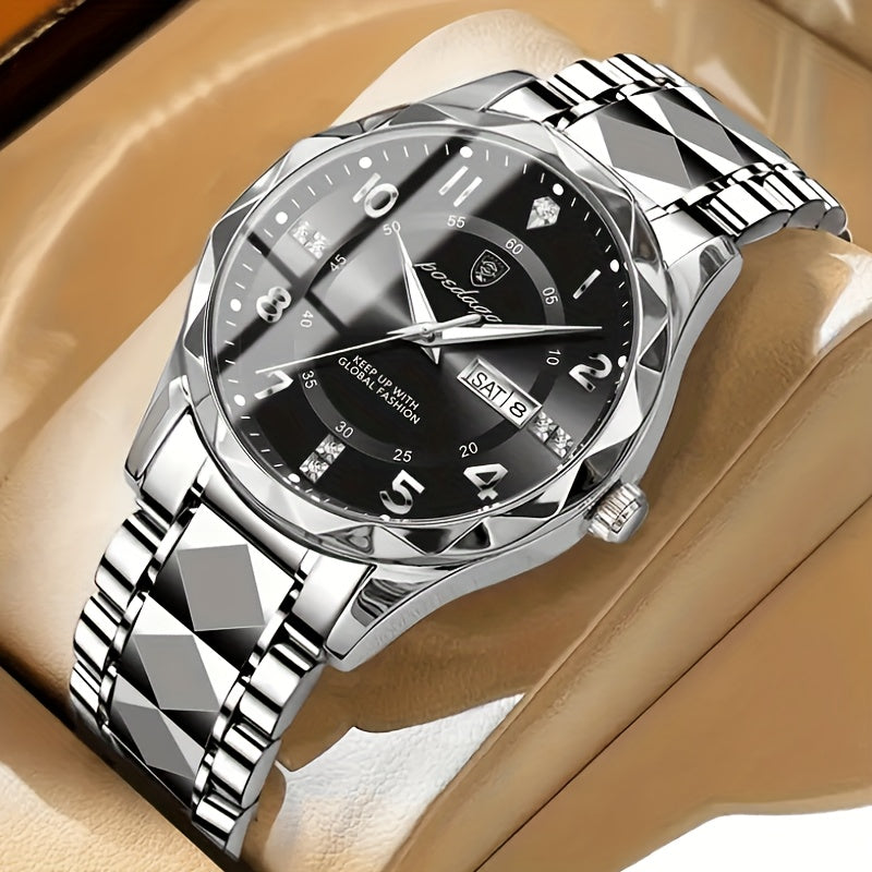 Multifunctional Waterproof Sports Watch for Men – Titan-Silver Band with Black Face-State of Style
