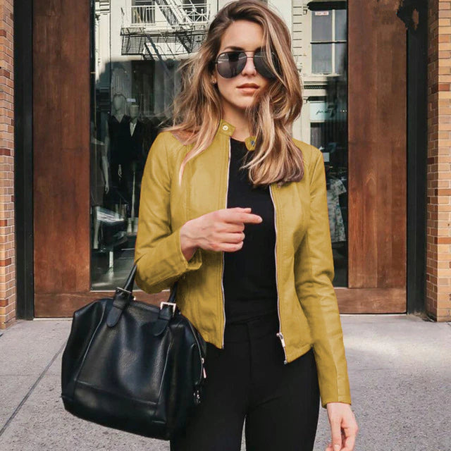 Naomi Elegant Leather Jacket | Stylish & Timeless-Yellow-S-State of Style