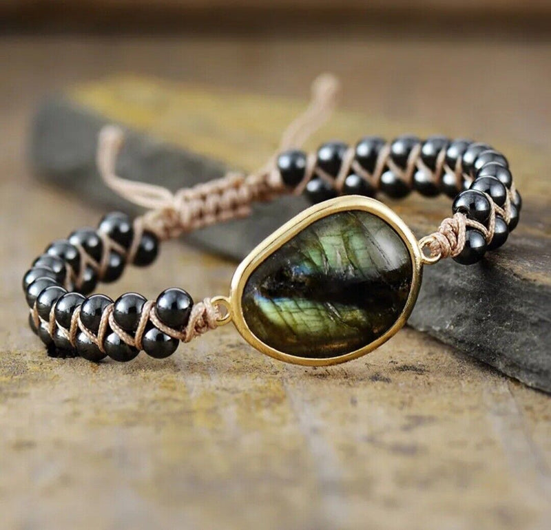 Natural Stone Braided Cuff Bracelet-HEMATITE-State of Style