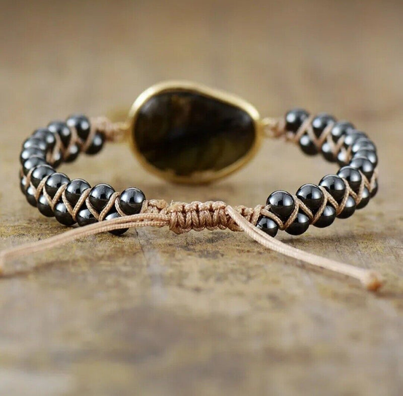 Natural Stone Braided Cuff Bracelet-ONYX-State of Style