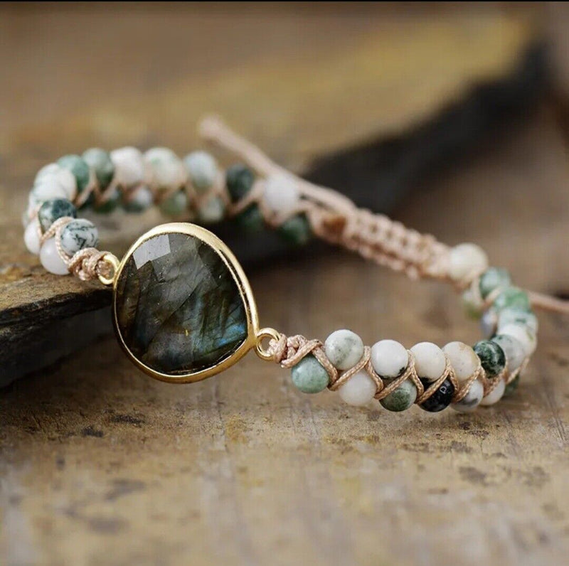 Natural Stone Braided Cuff Bracelet-ONYX-State of Style