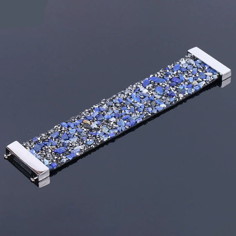 Natural Stone Crystal Leather Bracelet-BLUE LAPIS-State of Style