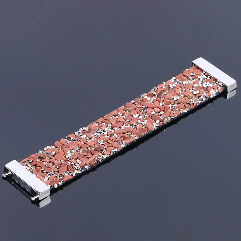 Natural Stone Crystal Leather Bracelet-BROWN SAND-State of Style