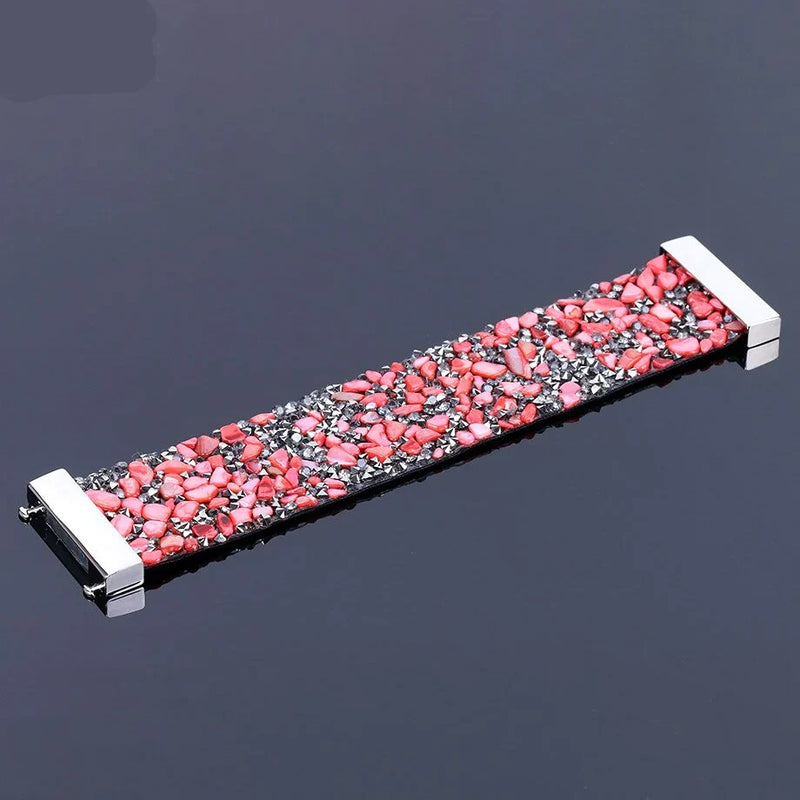 Natural Stone Crystal Leather Bracelet-RED BOWL-State of Style