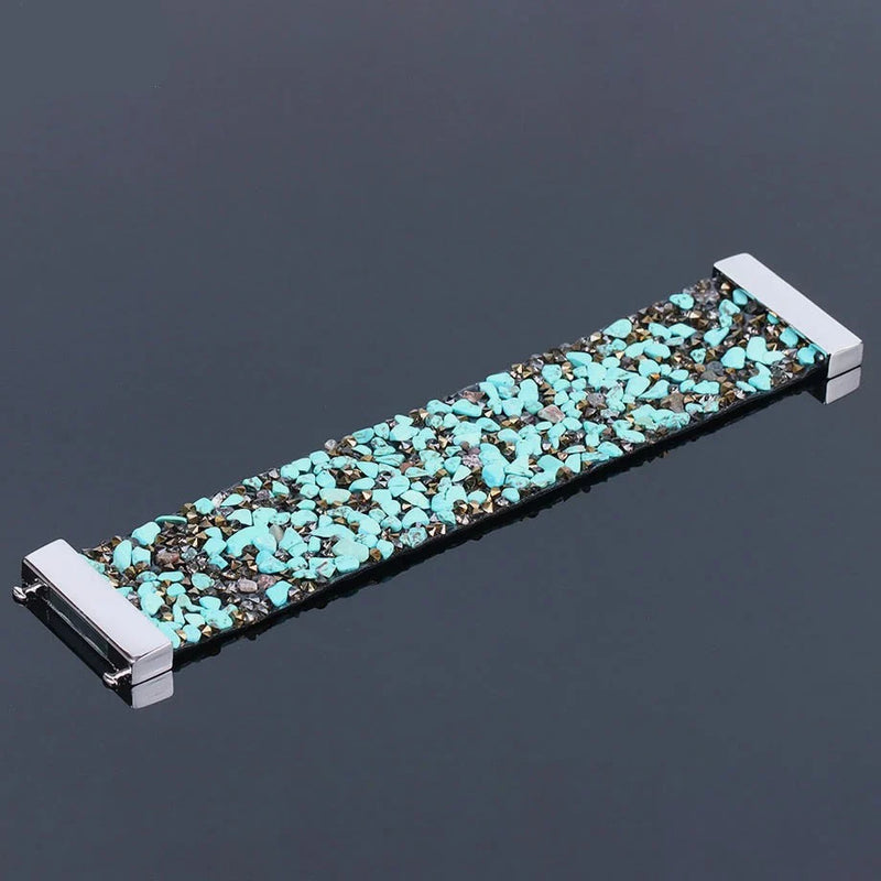 Natural Stone Crystal Leather Bracelet-TURQUOISE-State of Style