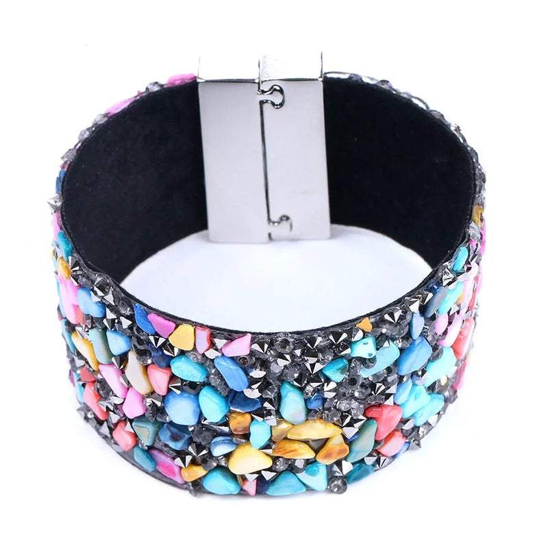 Natural Stone Crystal Leather Bracelet-WHITE BOWL-State of Style