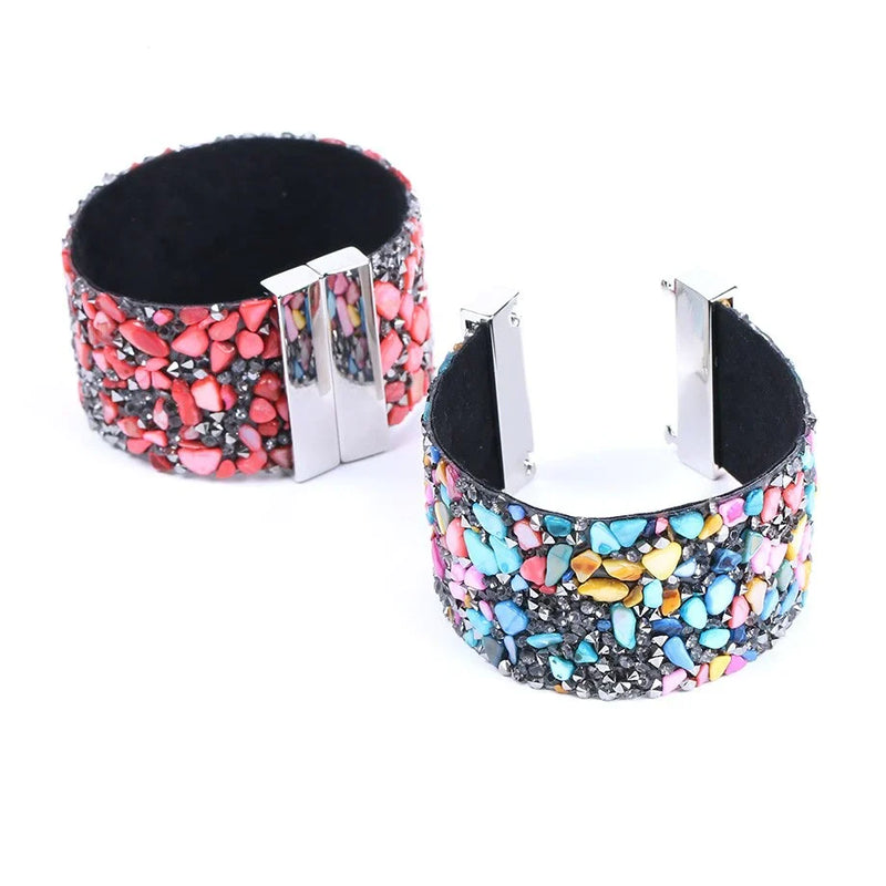 Natural Stone Crystal Leather Bracelet-WHITE BOWL-State of Style