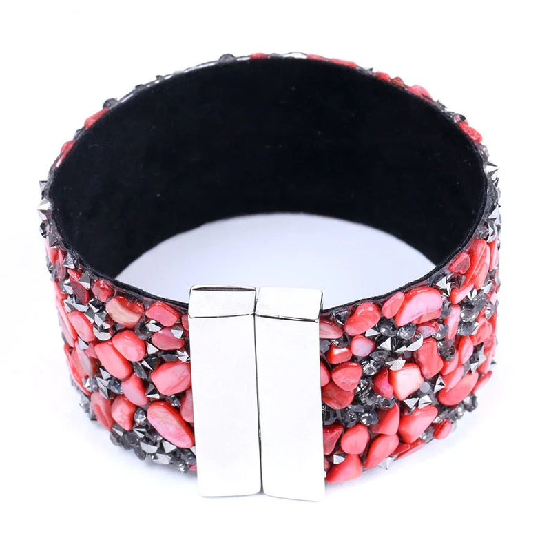 Natural Stone Crystal Leather Bracelet-WHITE BOWL-State of Style
