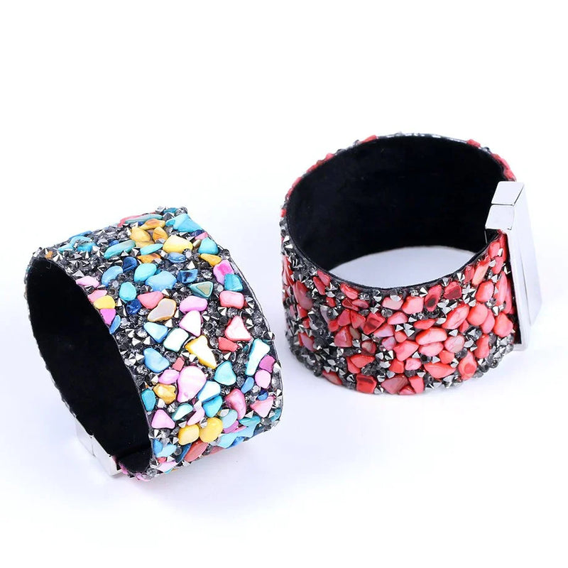Natural Stone Crystal Leather Bracelet-WHITE BOWL-State of Style