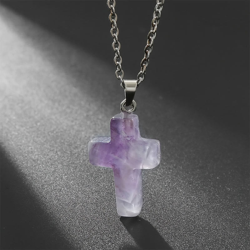 Necklace with Cross of Natural Gemstones - Seraphina-Amethyst-State of Style
