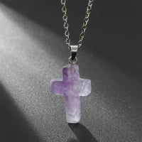 Necklace with Cross of Natural Gemstones - Seraphina-Amethyst-State of Style