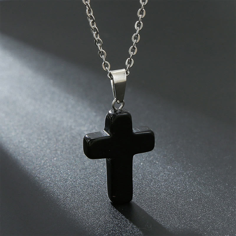 Necklace with Cross of Natural Gemstones - Seraphina-Black onyx-State of Style