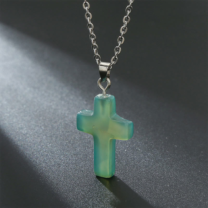 Necklace with Cross of Natural Gemstones - Seraphina-Green aventurine-State of Style