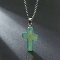 Necklace with Cross of Natural Gemstones - Seraphina-Green aventurine-State of Style