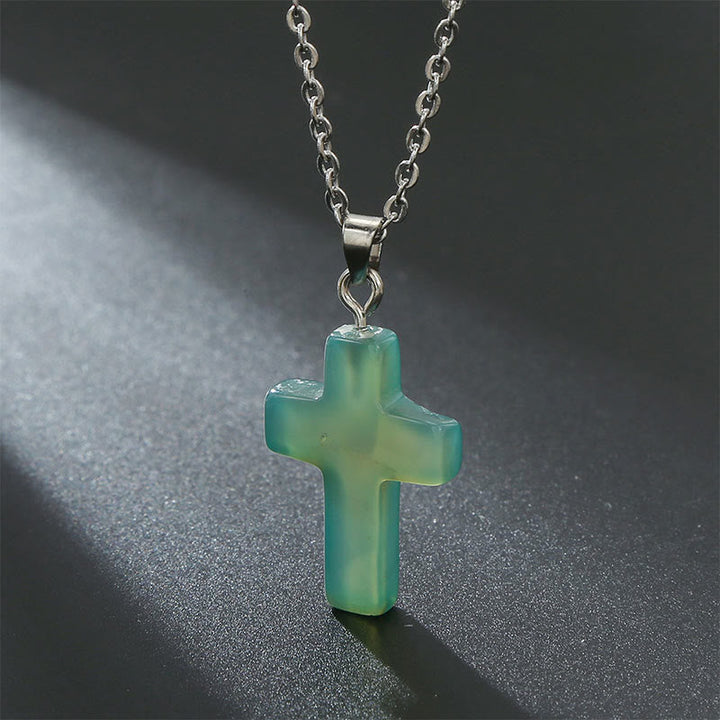 Necklace with Cross of Natural Gemstones - Seraphina-Green aventurine-State of Style