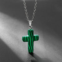 Necklace with Cross of Natural Gemstones - Seraphina-Malachite-State of Style