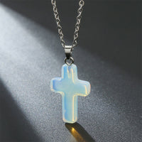 Necklace with Cross of Natural Gemstones - Seraphina-Opal-State of Style