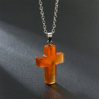 Necklace with Cross of Natural Gemstones - Seraphina-Red agate-State of Style