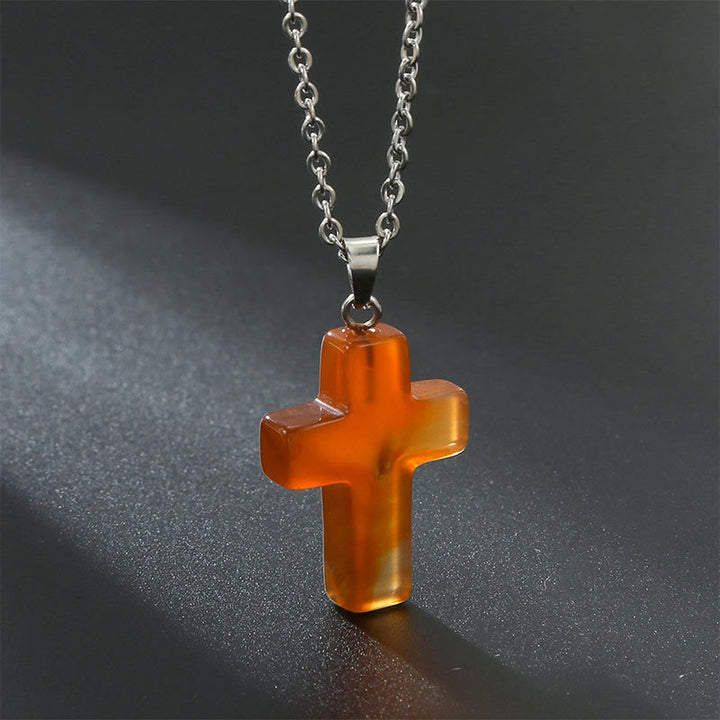 Necklace with Cross of Natural Gemstones - Seraphina-Red agate-State of Style