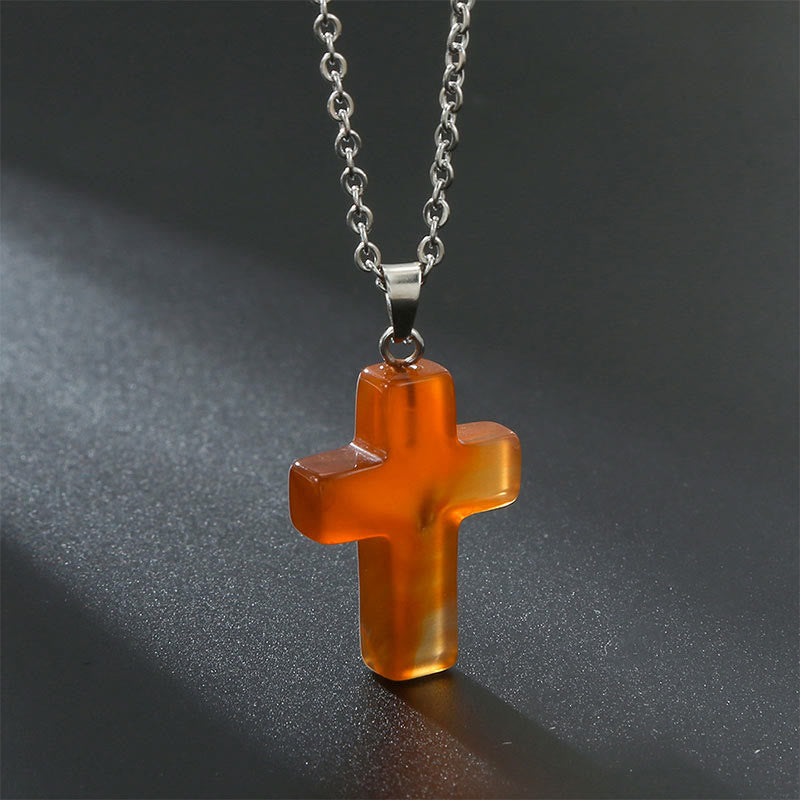 Necklace with Cross of Natural Gemstones - Seraphina-Red agate-State of Style