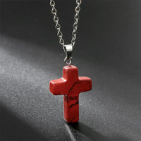 Necklace with Cross of Natural Gemstones - Seraphina-Red Jasper-State of Style