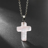 Necklace with Cross of Natural Gemstones - Seraphina-Rose quartz-State of Style