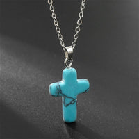 Necklace with Cross of Natural Gemstones - Seraphina-Turquoise-State of Style