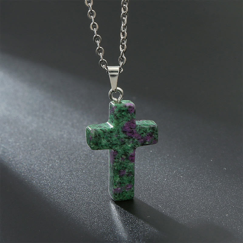 Necklace with Cross of Natural Gemstones - Seraphina-Zoisiet-State of Style
