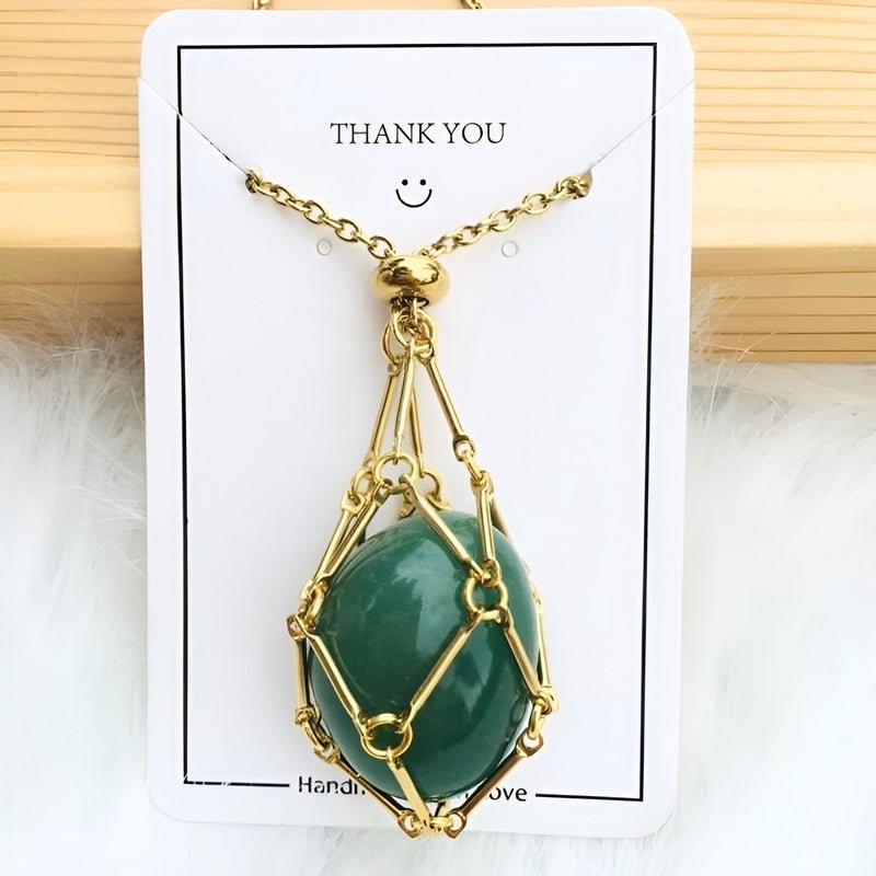 Necklace with Crystal Holder Pendant - CrystalGuard-Gold-Emerald-State of Style