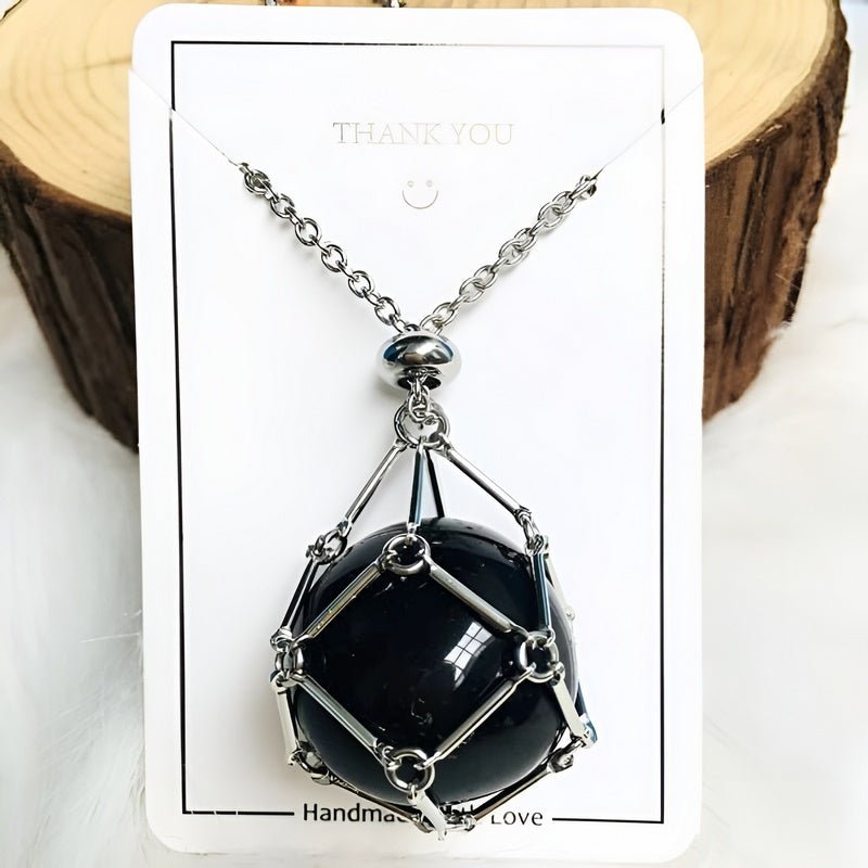 Necklace with Crystal Holder Pendant - CrystalGuard-Silver-Black Onyx-State of Style