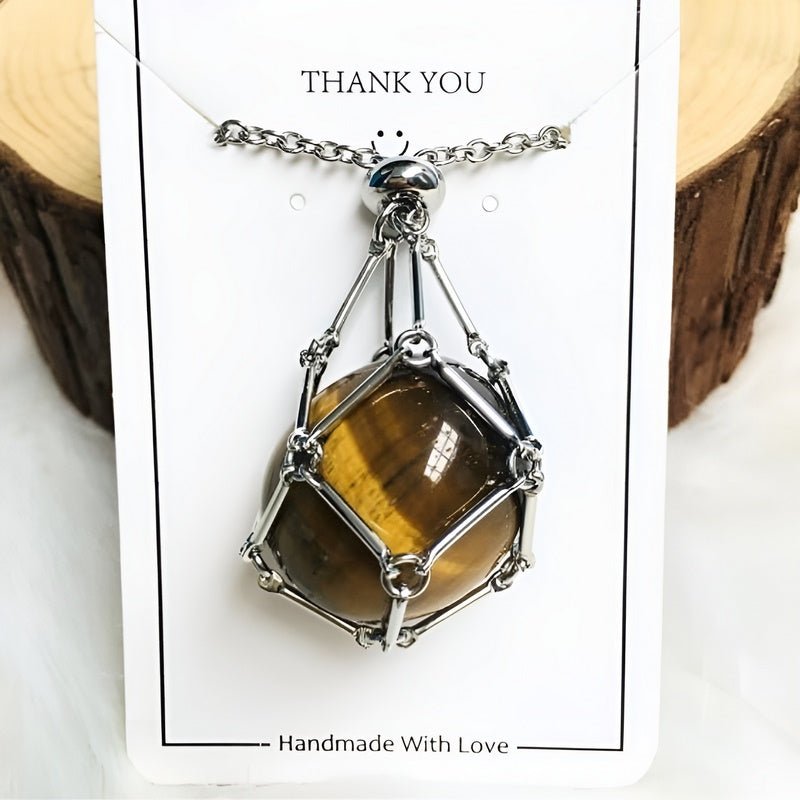 Necklace with Crystal Holder Pendant - CrystalGuard-Silver-Tiger's eye-State of Style