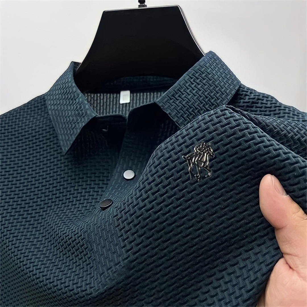 No-Iron Slim Fit Polo Shirt | Textured-Deep Blue-Small-State of Style