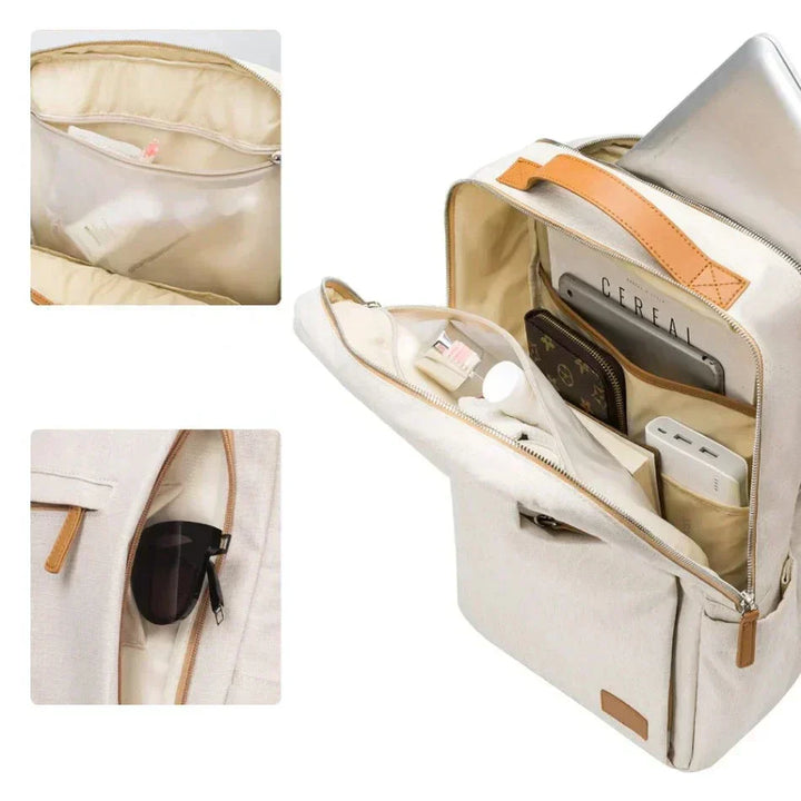 Nova Backpack with Laptop Compartment and USB Charging Port-Beige-State of Style