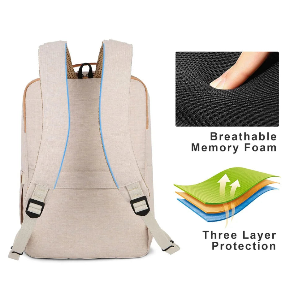 Nova Backpack with Laptop Compartment and USB Charging Port-Beige-State of Style