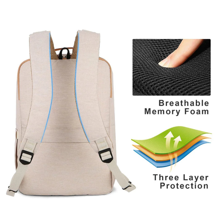 Nova Backpack with Laptop Compartment and USB Charging Port-Beige-State of Style