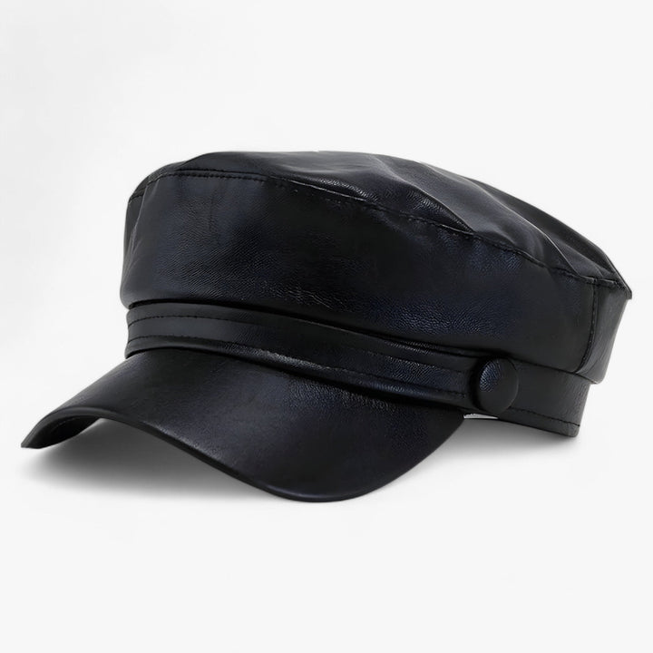 Octagonal women's flat cap made of PU leather – Valence-Black-State of Style