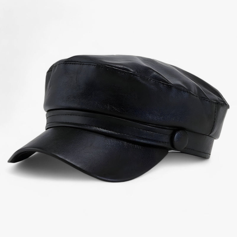 Octagonal women's flat cap made of PU leather – Valence-Black-State of Style