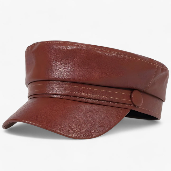 Octagonal women's flat cap made of PU leather – Valence-Brown-State of Style