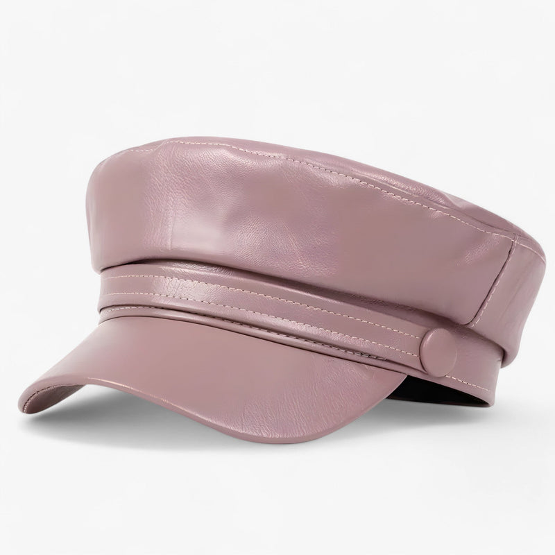Octagonal women's flat cap made of PU leather – Valence-Pink-State of Style