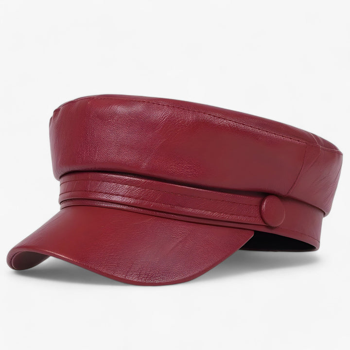 Octagonal women's flat cap made of PU leather – Valence-Red-State of Style