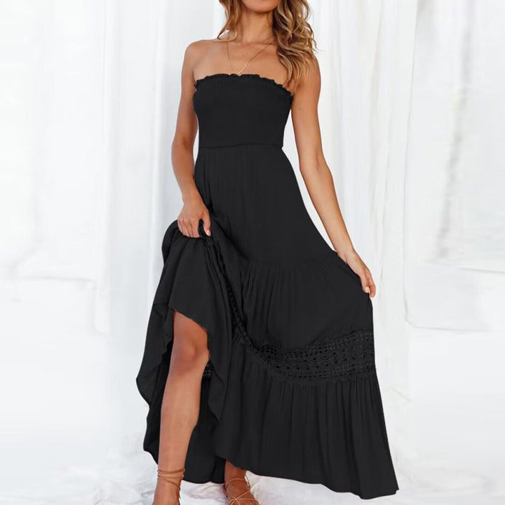 Off-Shoulder Maxi Dress with Lace Details – Isaline-Black-S-State of Style