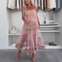 Off-the-shoulder tulle dress with ruffles - Nea-Pink-S-State of Style