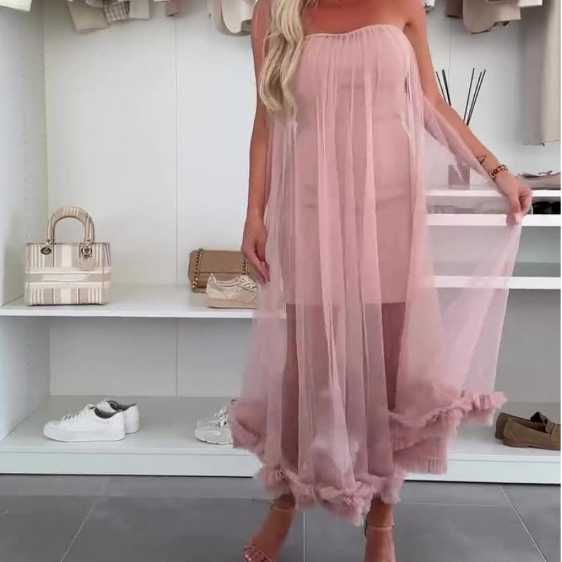 Off-the-shoulder tulle dress with ruffles - Nea-White-S-State of Style