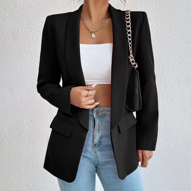 Office Women's Blazer in Polyester-Cotton - Emma-Black-S-State of Style