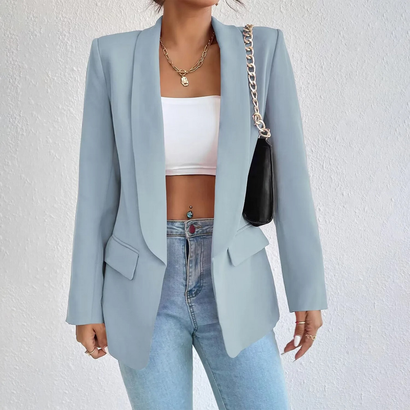 Office Women's Blazer in Polyester-Cotton - Emma-Light Blue-S-State of Style